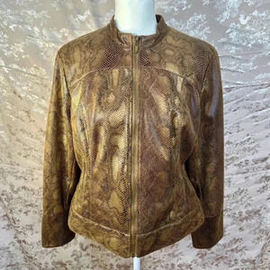 Brown and Gold Faux Snakeskin Moto Jacket Size 14 Ruby Rd